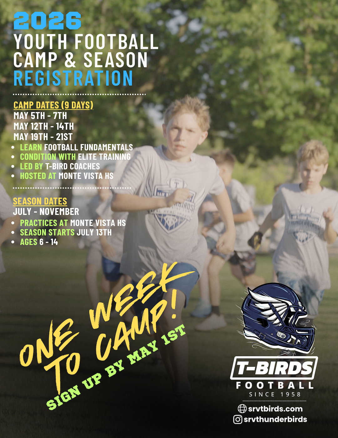 2026 T-Birds Football Camp starts on Tuesday, May 5th!