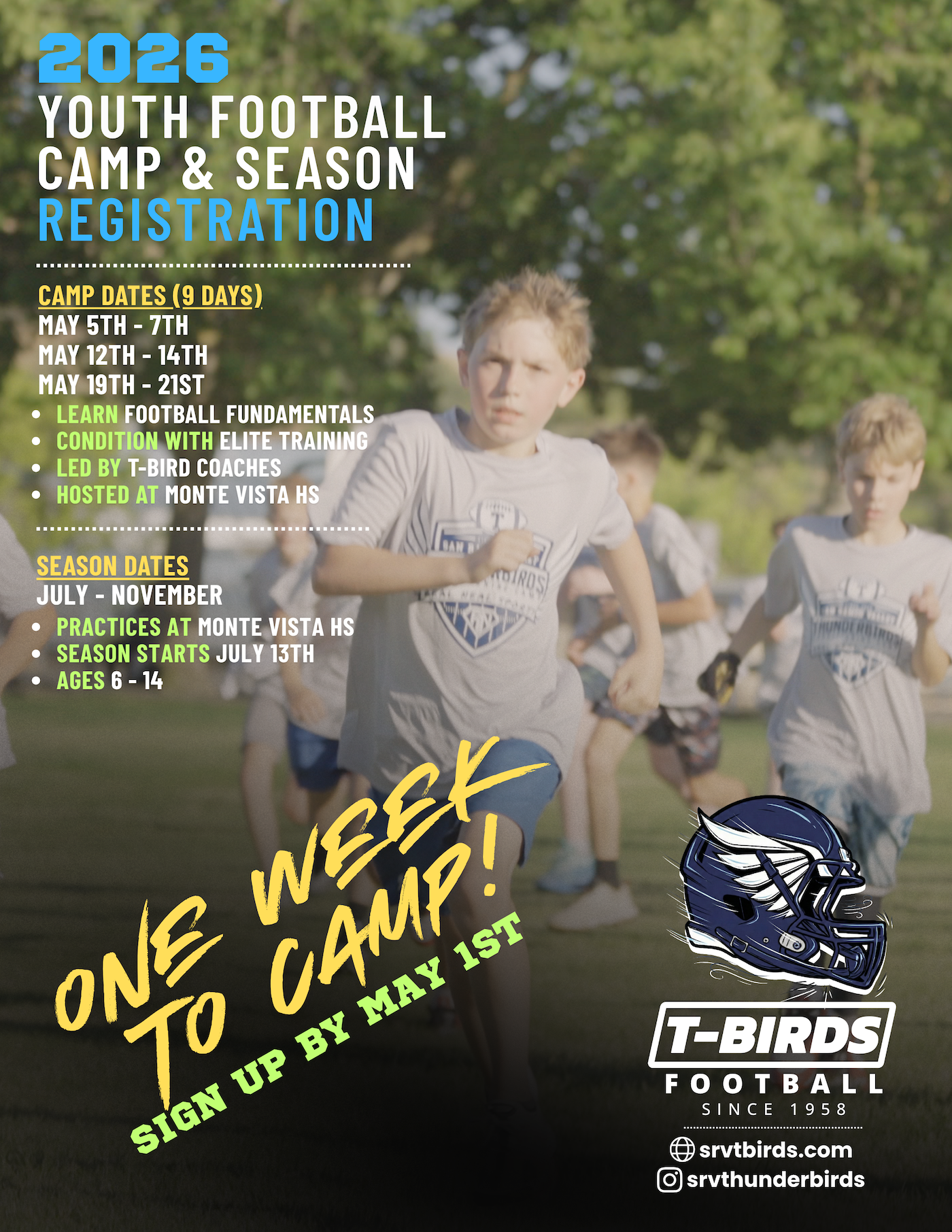 2026 T-Birds Football Camp starts on Tuesday, May 5th!